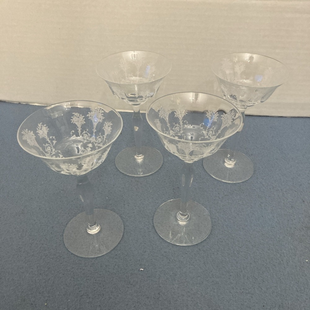 Morgantown Glass‎ Mayfair Etched Floral Champagne/Tall Sherbert Glass - Set of 4